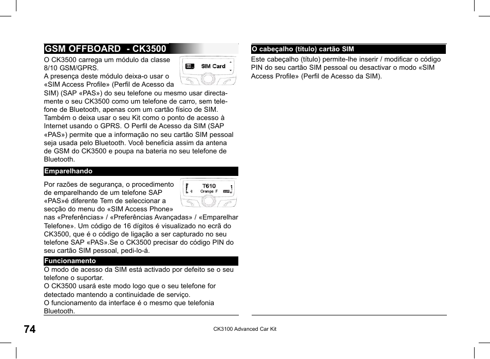 Gsm offboard - ck3500 | Parrot CK3100 User Manual | Page 74 / 80