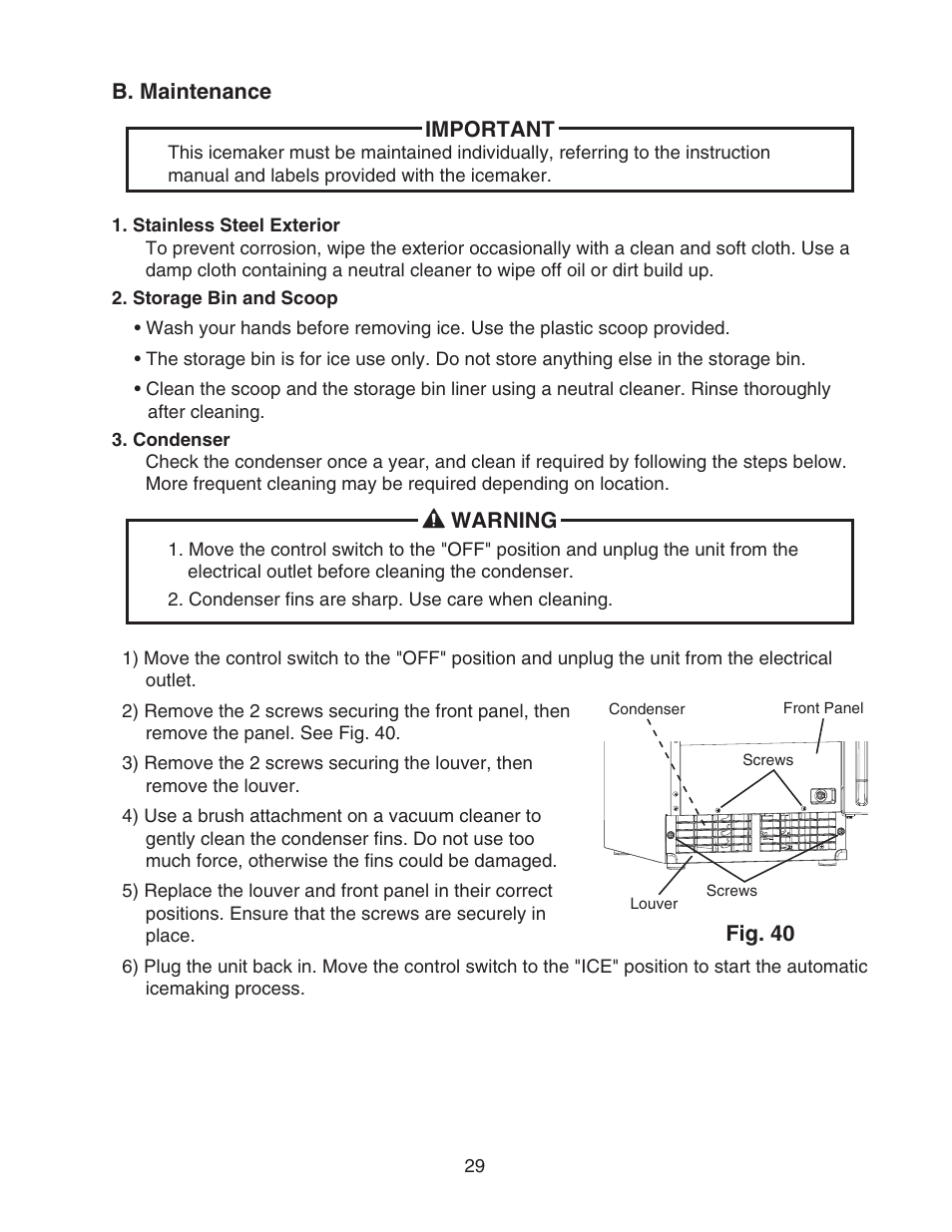 B. maintenance | Perlick SELF CONTAINED H50IMS-ADR User Manual | Page 29 / 31