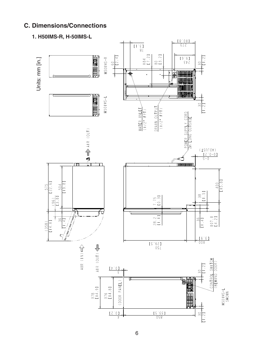 C. dimensions/connections, H50ims-r, h-50ims-l | Perlick SELF CONTAINED H50IMS-ADR User Manual | Page 6 / 31