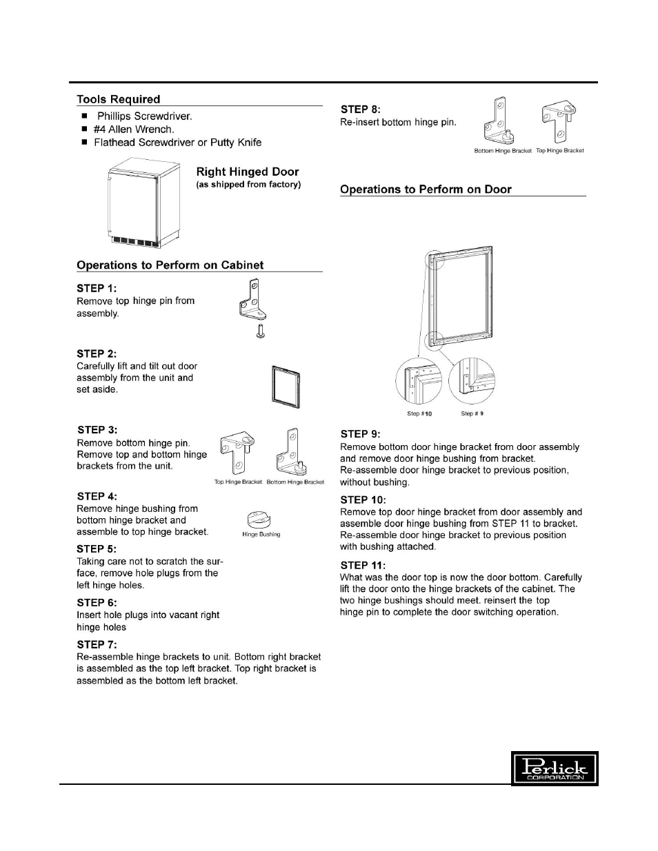 Door switching instructions, Beer dispensers | Perlick H Series User Manual | Page 10 / 14