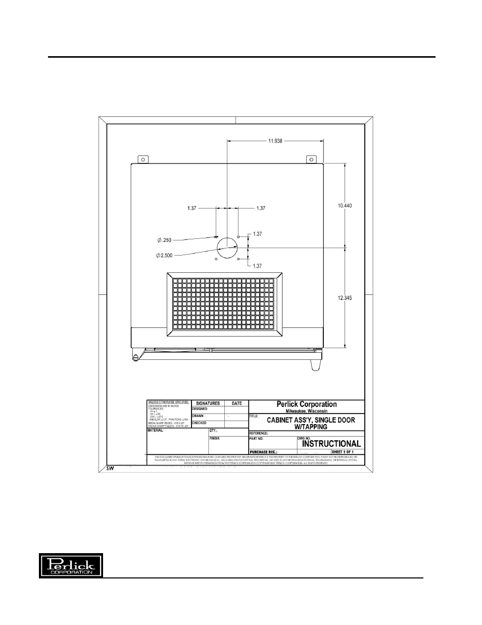 Tap mounting hole location, Beer dispensers | Perlick H Series User Manual | Page 11 / 14