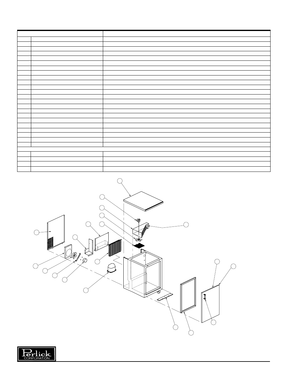 Replacement parts, Single door back bar cooler | Perlick CS1DPSP User Manual | Page 5 / 6