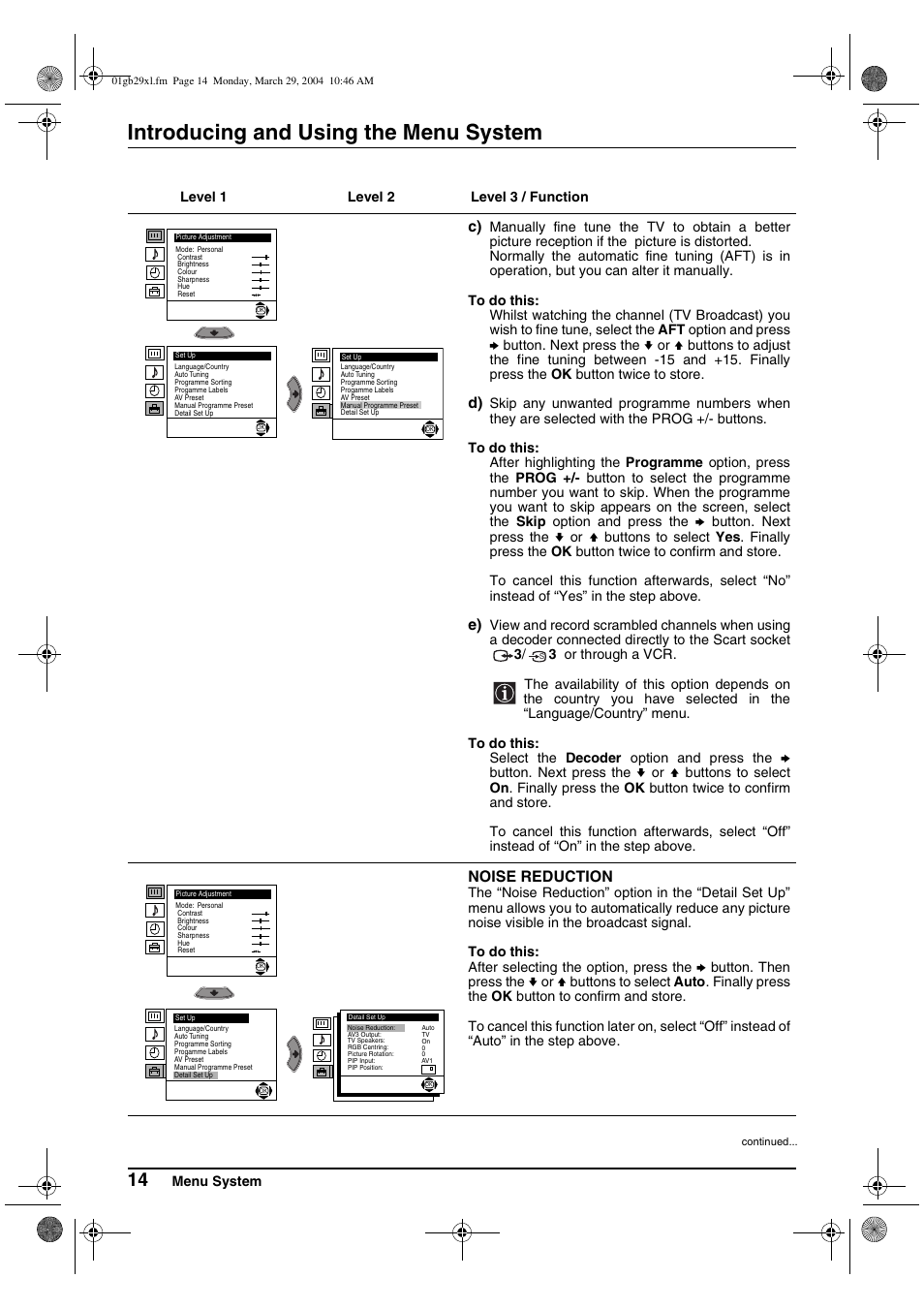 Introducing and using the menu system | Sony KV-29XL70K User Manual | Page 14 / 124