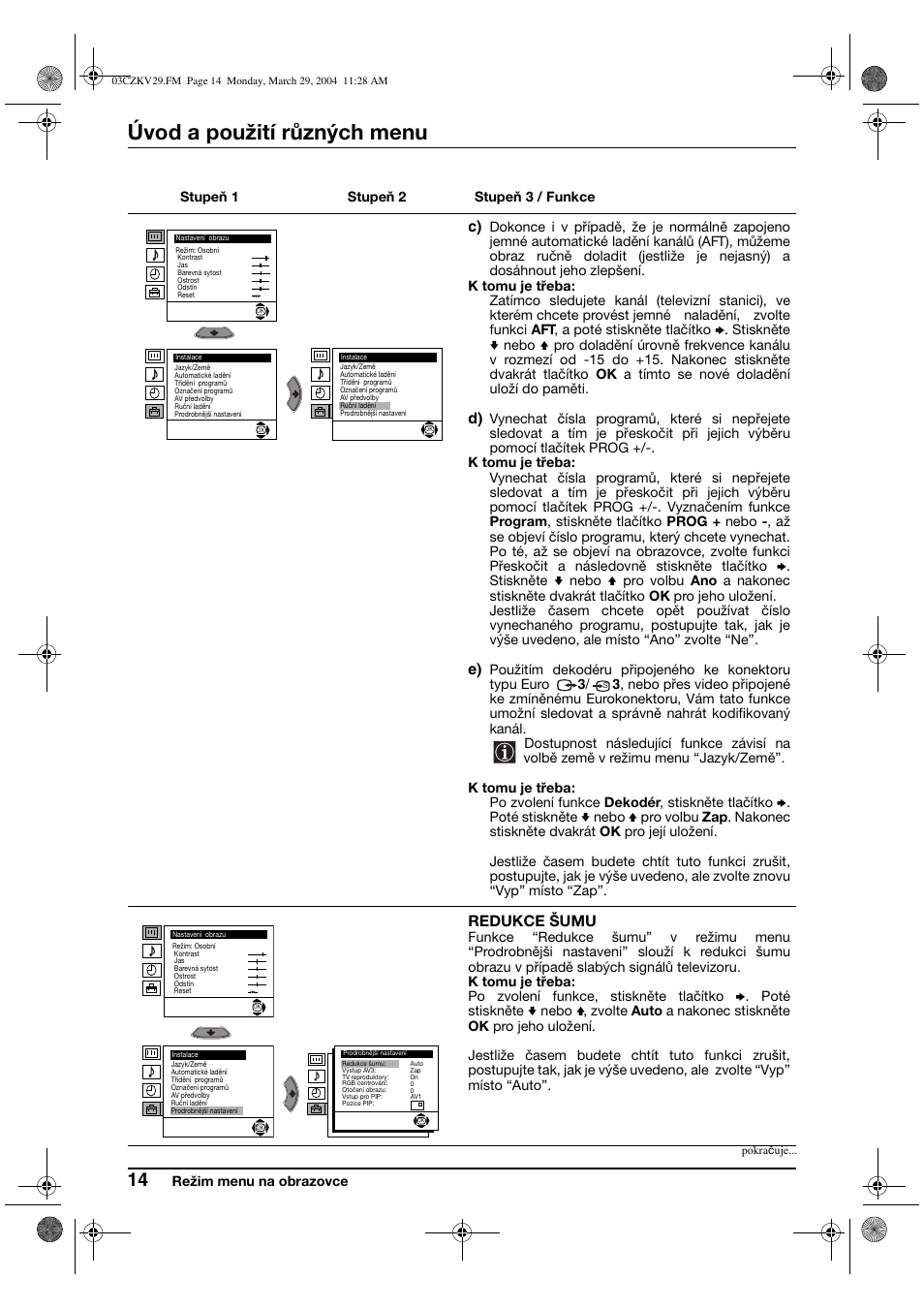Úvod a použití různých menu | Sony KV-29XL70K User Manual | Page 54 / 124