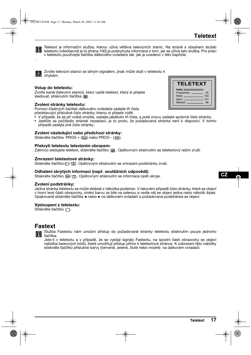Teletext, Fastext | Sony KV-29XL70K User Manual | Page 57 / 124