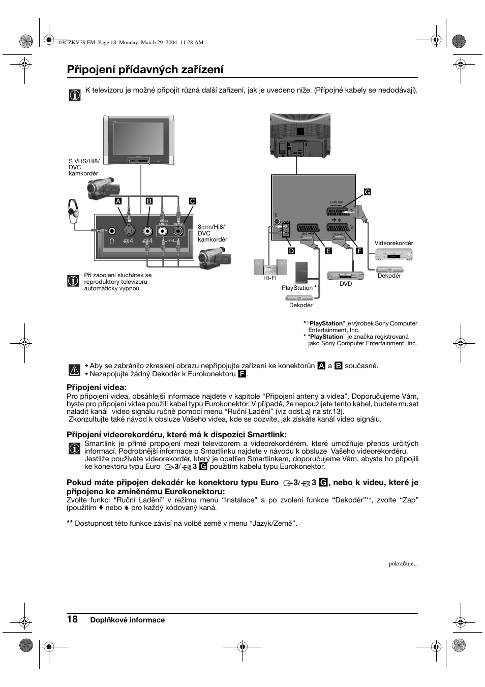 Připojení přídavných zařízení | Sony KV-29XL70K User Manual | Page 58 / 124
