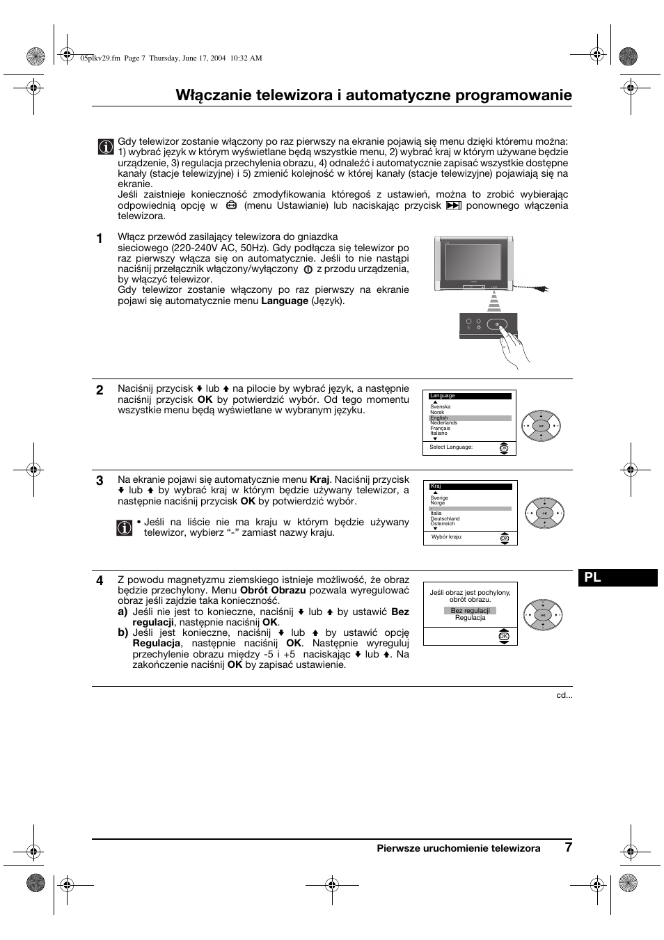 Włączanie telewizora i automatyczne programowanie | Sony KV-29XL70K User Manual | Page 87 / 124