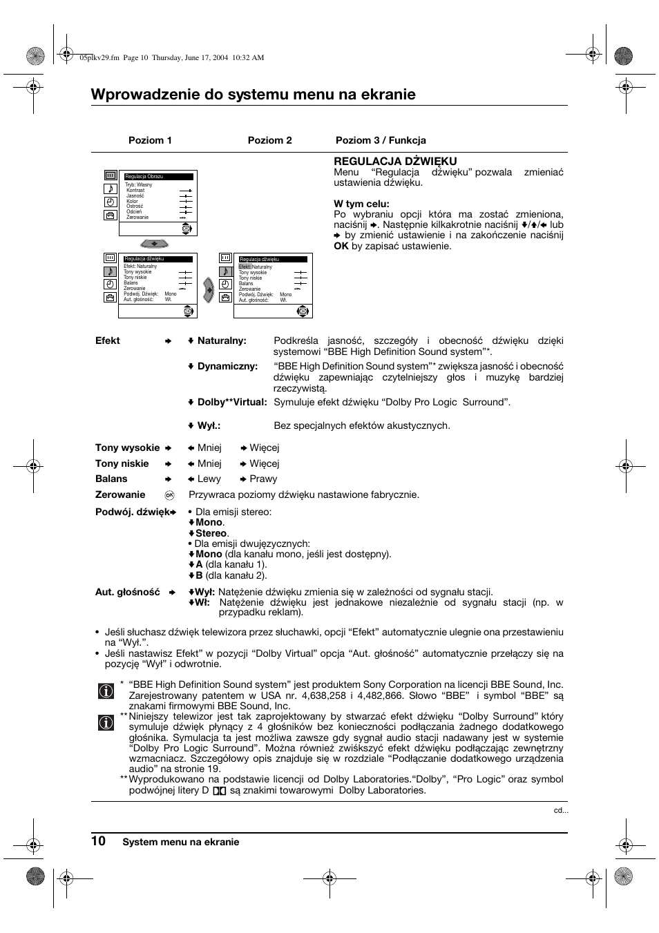 Wprowadzenie do systemu menu na ekranie | Sony KV-29XL70K User Manual | Page 90 / 124