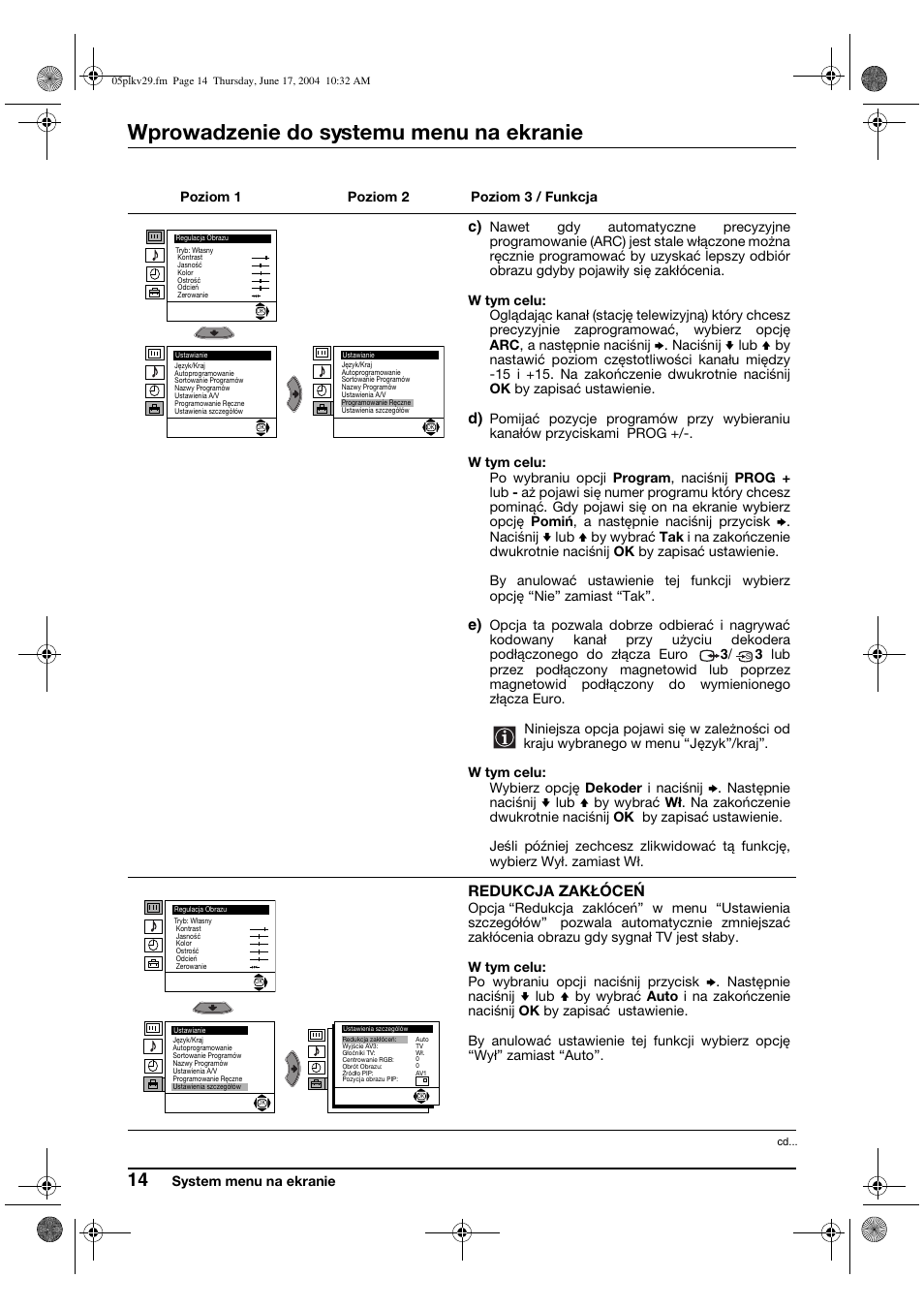 Wprowadzenie do systemu menu na ekranie | Sony KV-29XL70K User Manual | Page 94 / 124