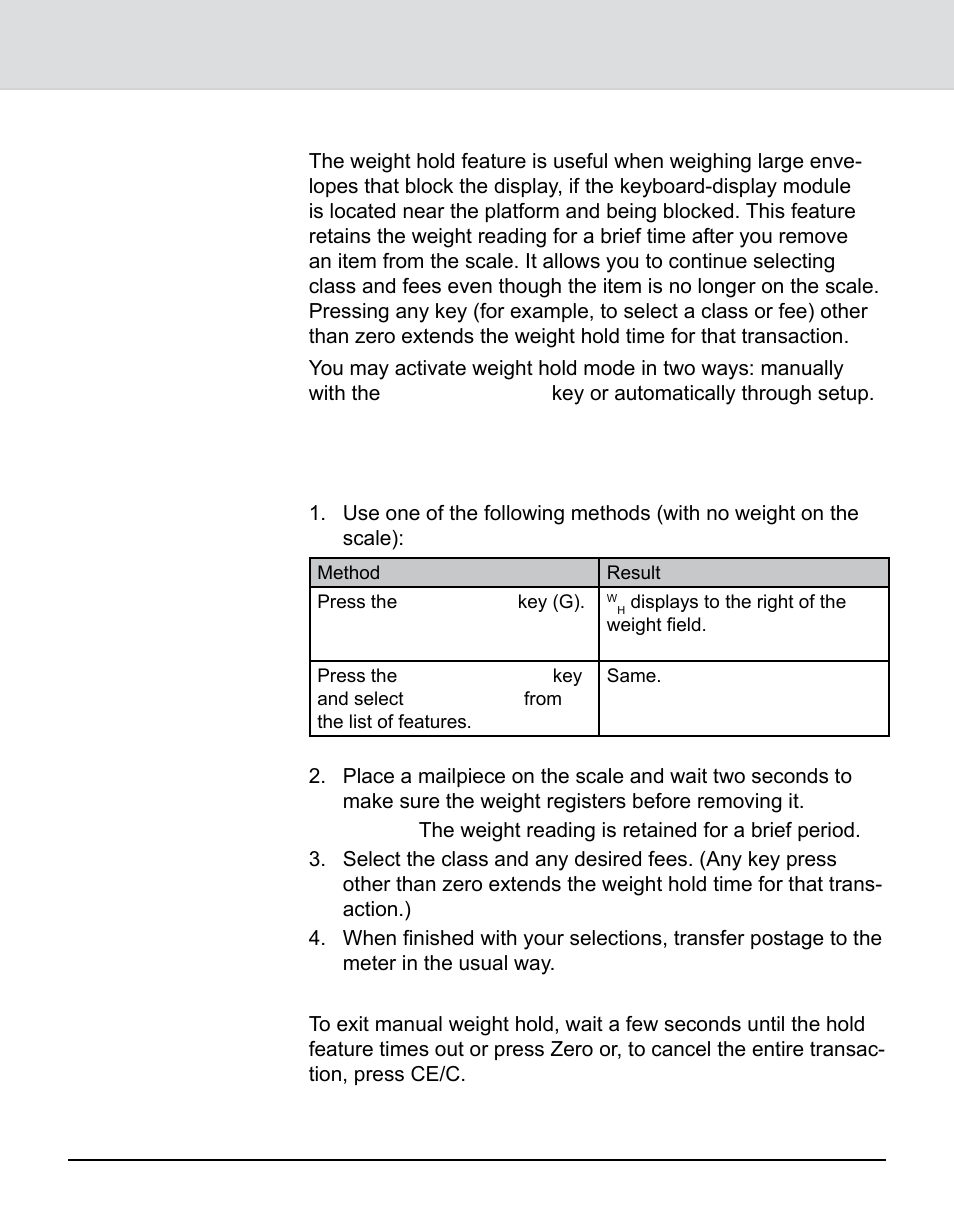 Using the weight hold feature, Chapter 4: beyond the basics | Pitney Bowes 9K0U User Manual | Page 30 / 52