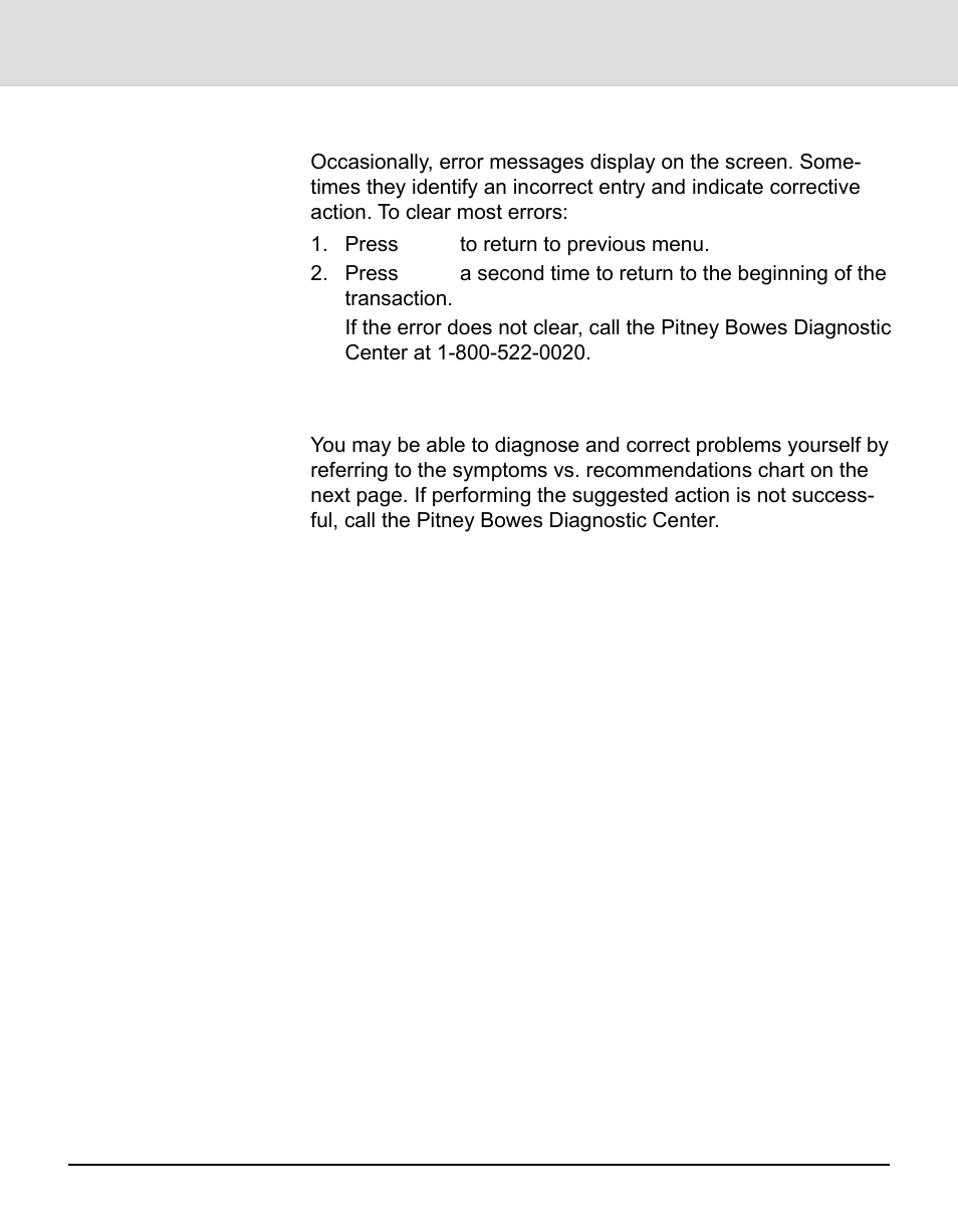 Clearing error messages, Diagnosing problems, Chapter 5: troubleshooting | Pitney Bowes 9K0U User Manual | Page 36 / 52