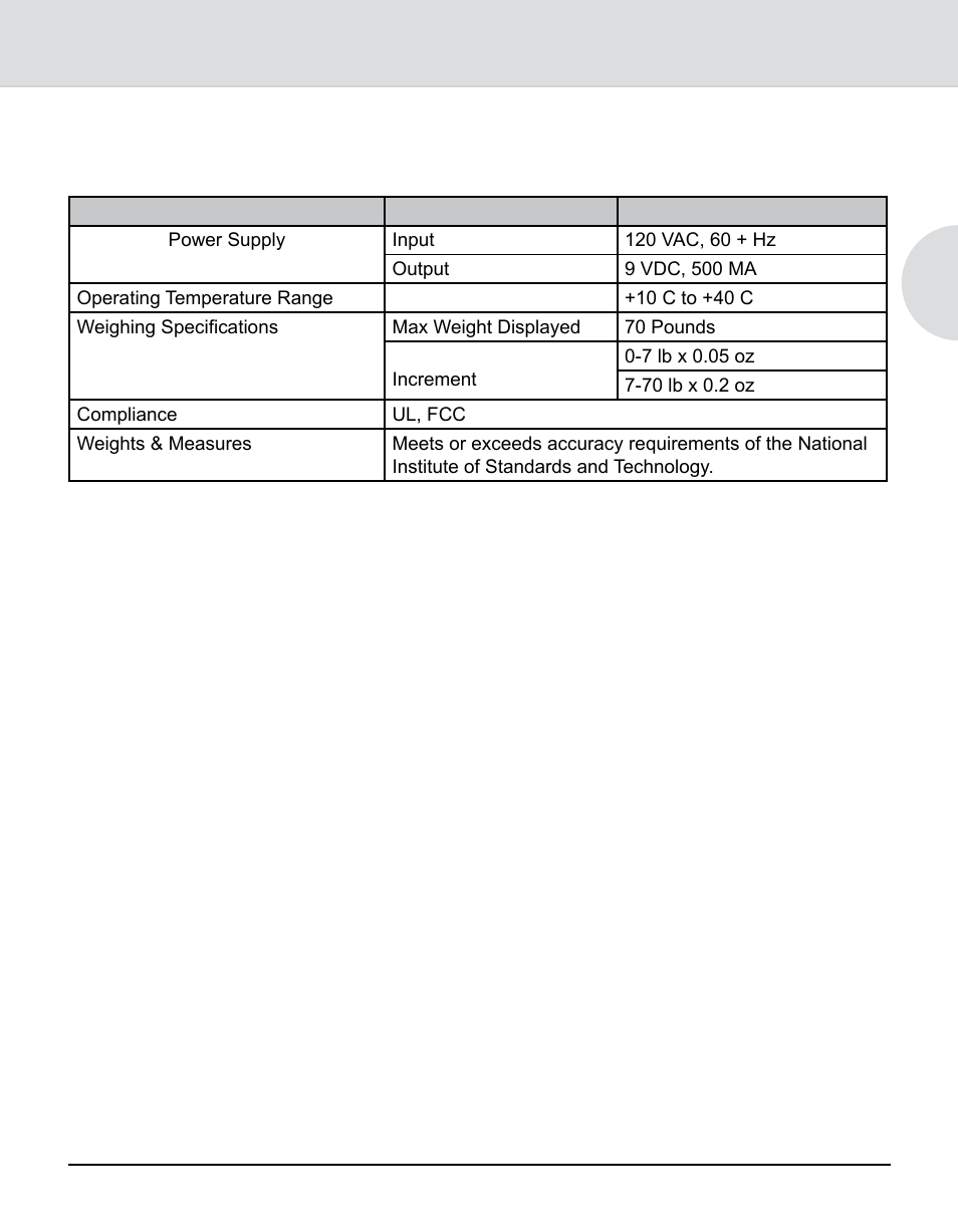 Specifications, Integra, Model 9k0u scale operator guide | Pitney Bowes 9K0U User Manual | Page 9 / 52