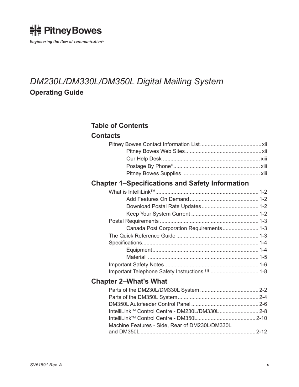 Pitney Bowes DM230L User Manual | Page 6 / 158