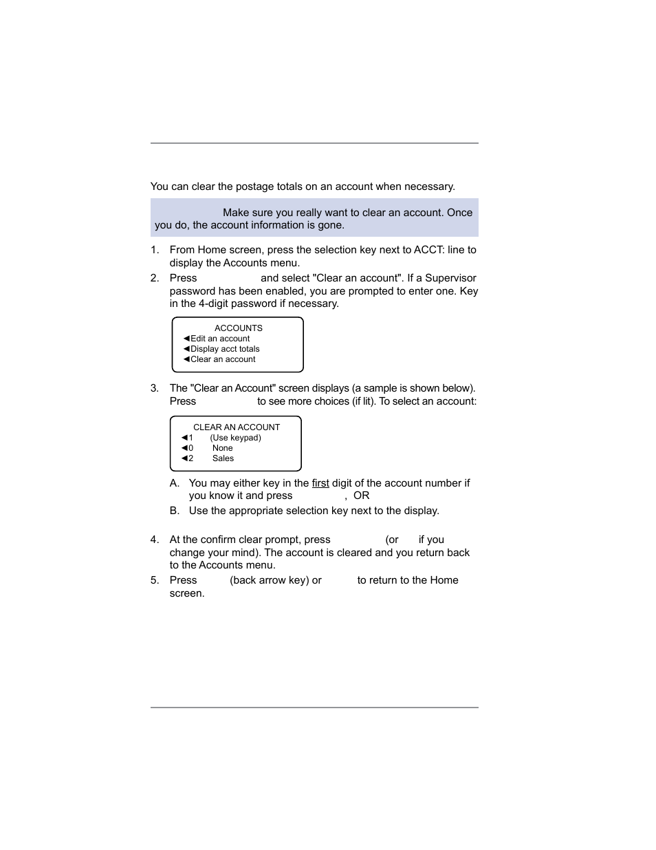 Clearing an account, 8 • departmental accounting | Pitney Bowes SV62214 User Manual | Page 109 / 160