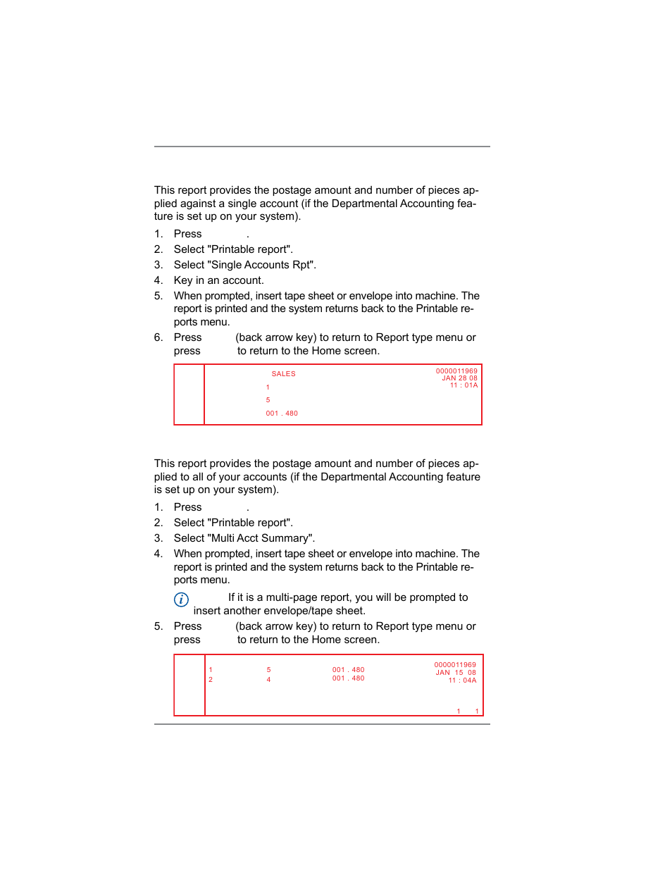 Single accounts report (departmental accounting), 9 • reports | Pitney Bowes SV62214 User Manual | Page 115 / 160