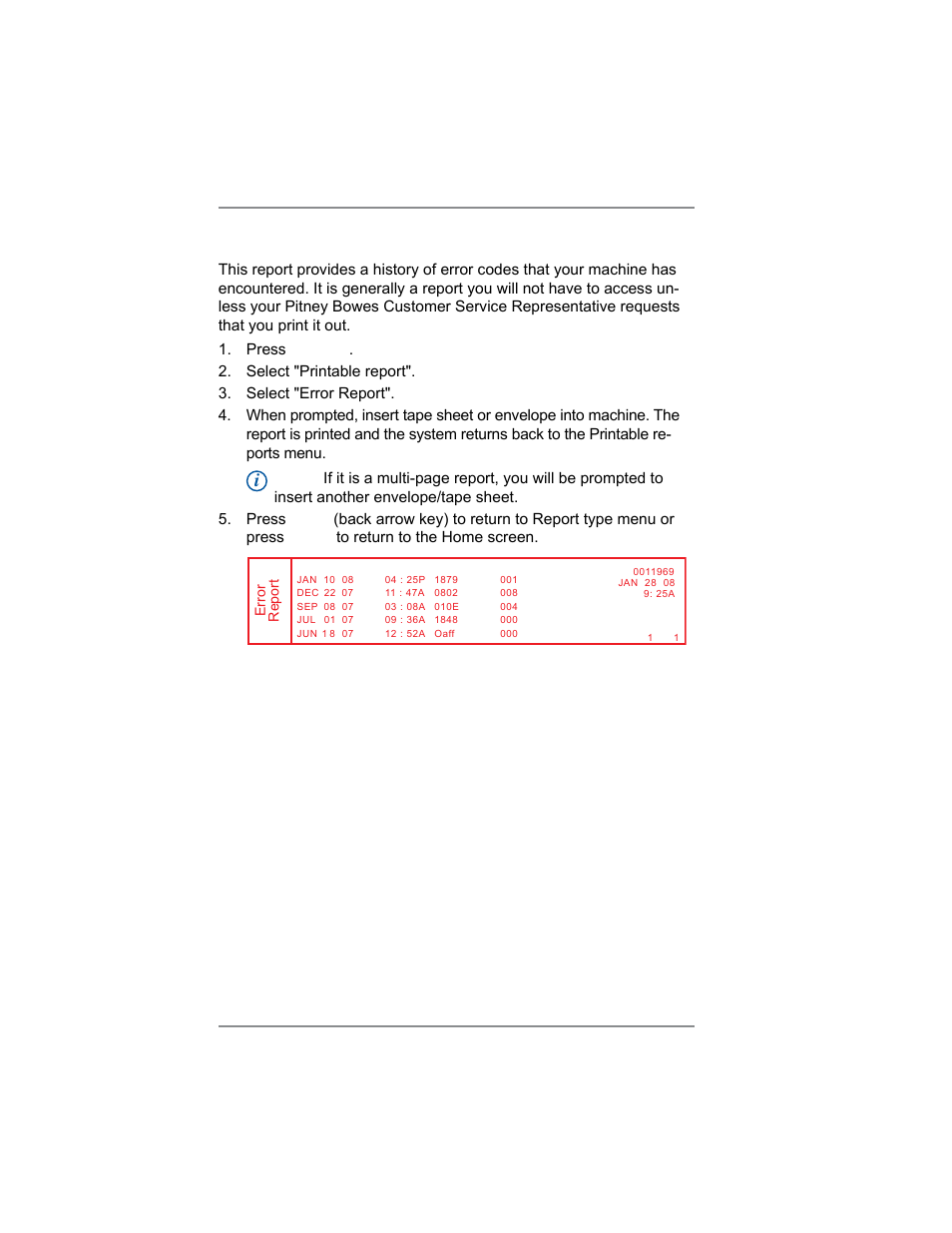 Error report, 9 • reports | Pitney Bowes SV62214 User Manual | Page 119 / 160