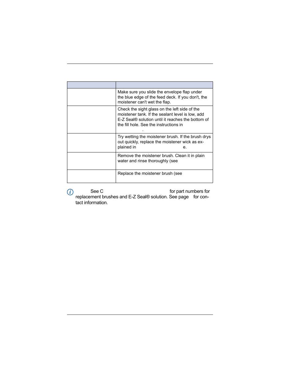 Moistening problems (envelopes don't seal), 11 • troubleshooting | Pitney Bowes SV62214 User Manual | Page 139 / 160