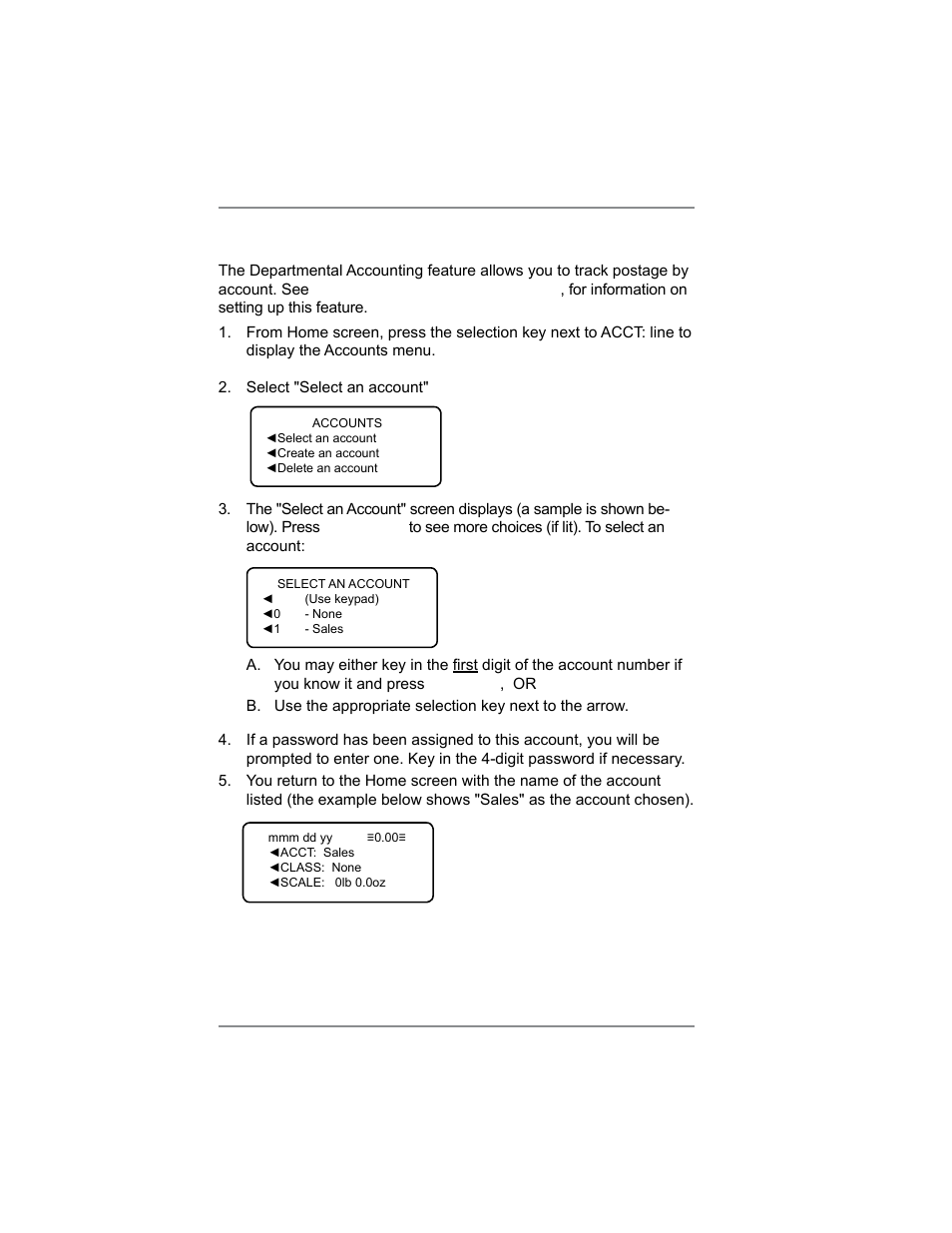 Selecting an account to track postage, 3 • running mail | Pitney Bowes SV62214 User Manual | Page 39 / 160