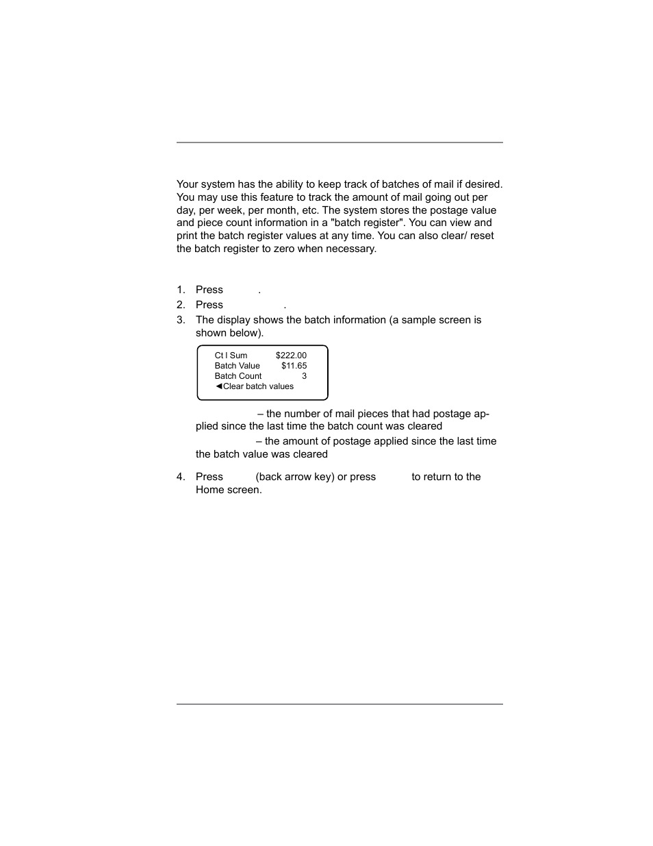 Using the batch count feature, 3 • running mail | Pitney Bowes SV62214 User Manual | Page 40 / 160