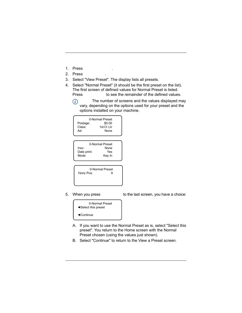 5 • normal and custom presets | Pitney Bowes SV62214 User Manual | Page 54 / 160