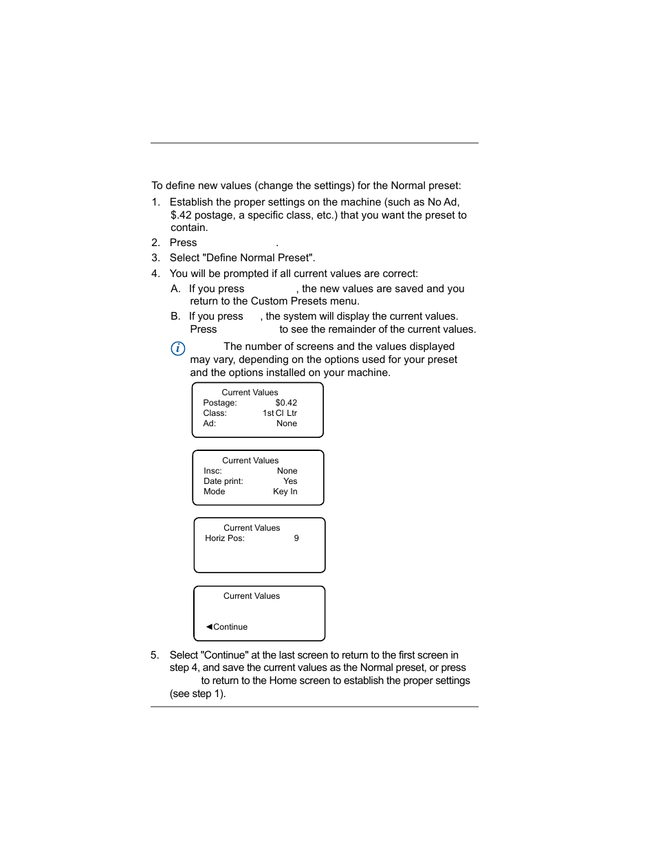 5 • normal and custom presets | Pitney Bowes SV62214 User Manual | Page 55 / 160