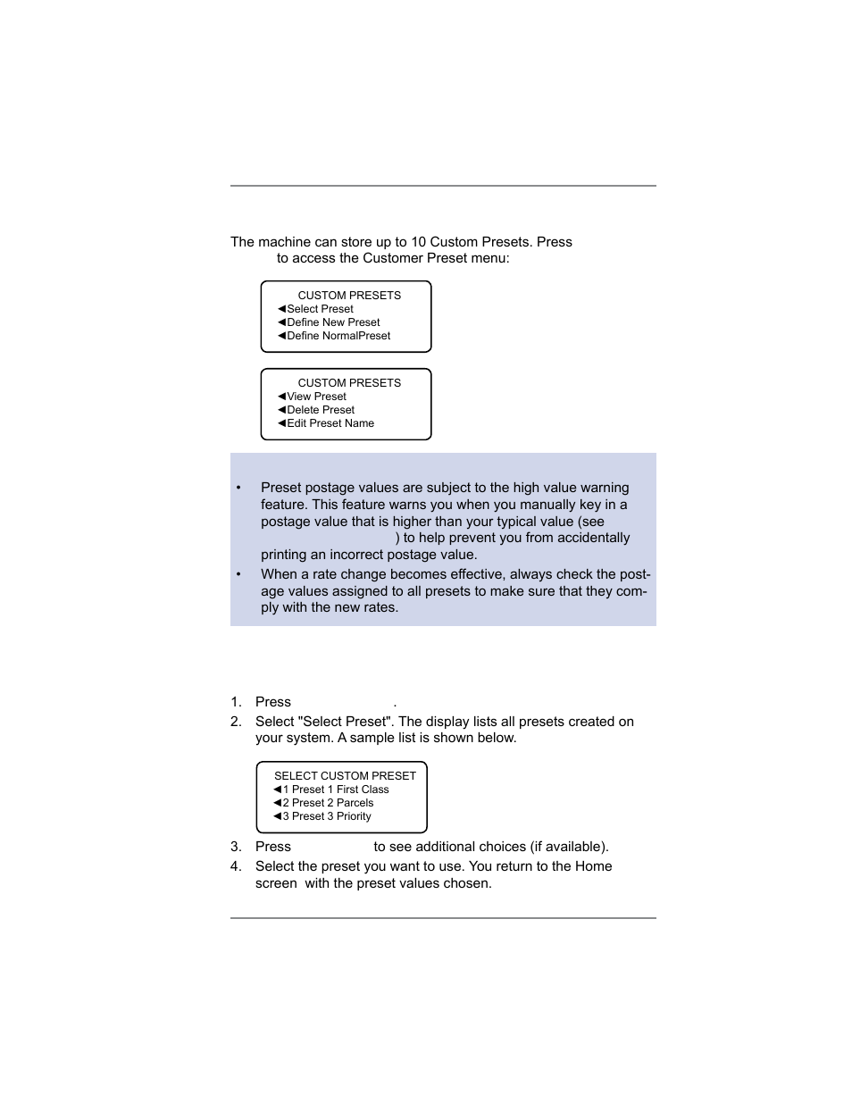 Custom presets, 5 • normal and custom presets | Pitney Bowes SV62214 User Manual | Page 56 / 160