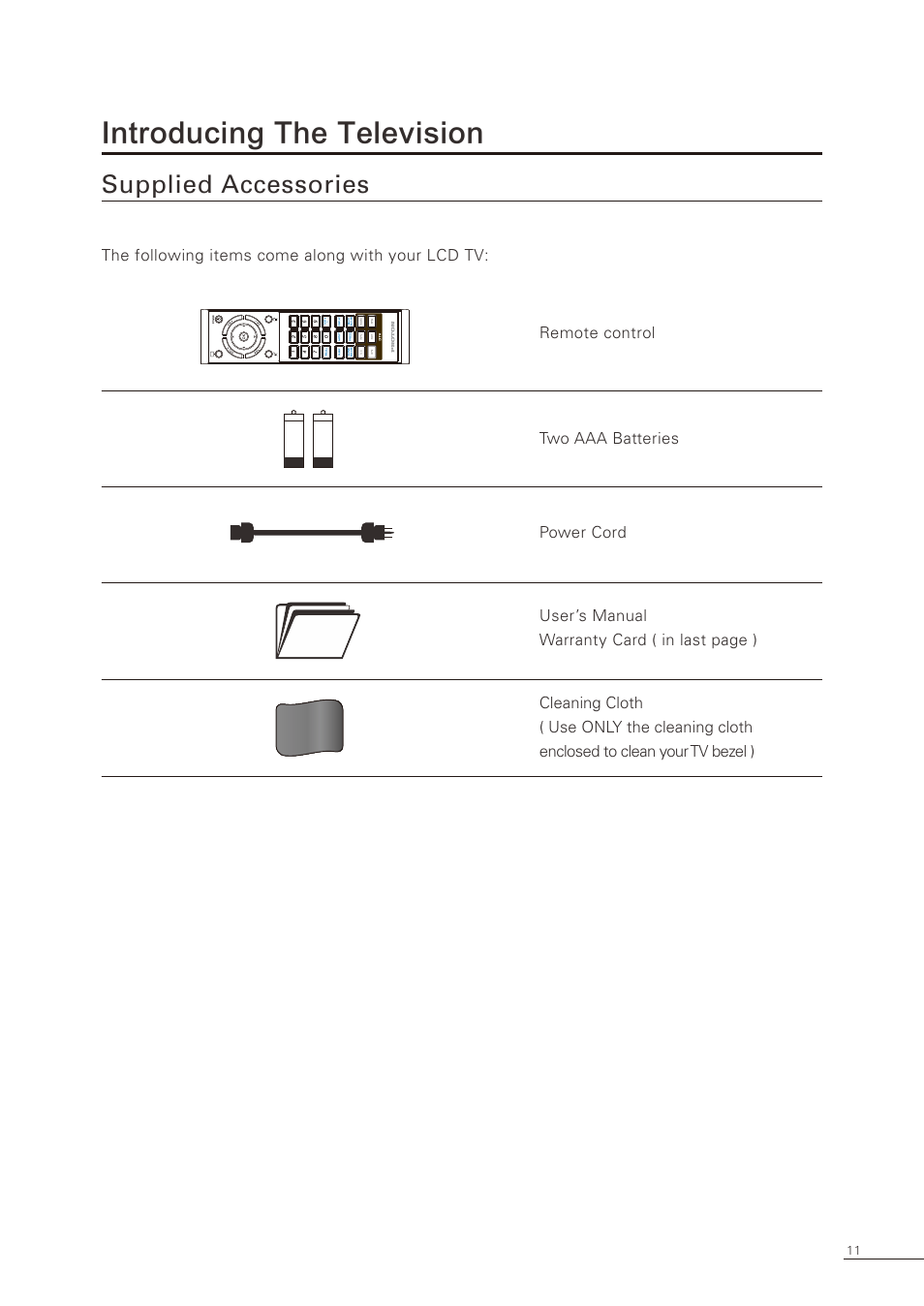 Introducing the television, Supplied accessories | Proton CS-32 User Manual | Page 12 / 63