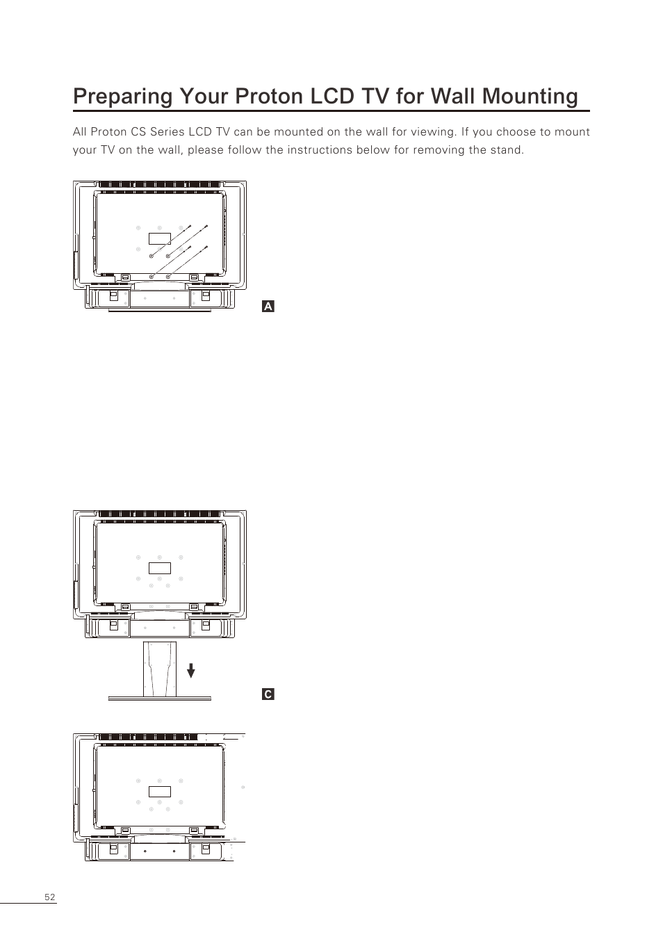 Preparing your proton lcd tv for wall mounting | Proton CS-32 User Manual | Page 53 / 63