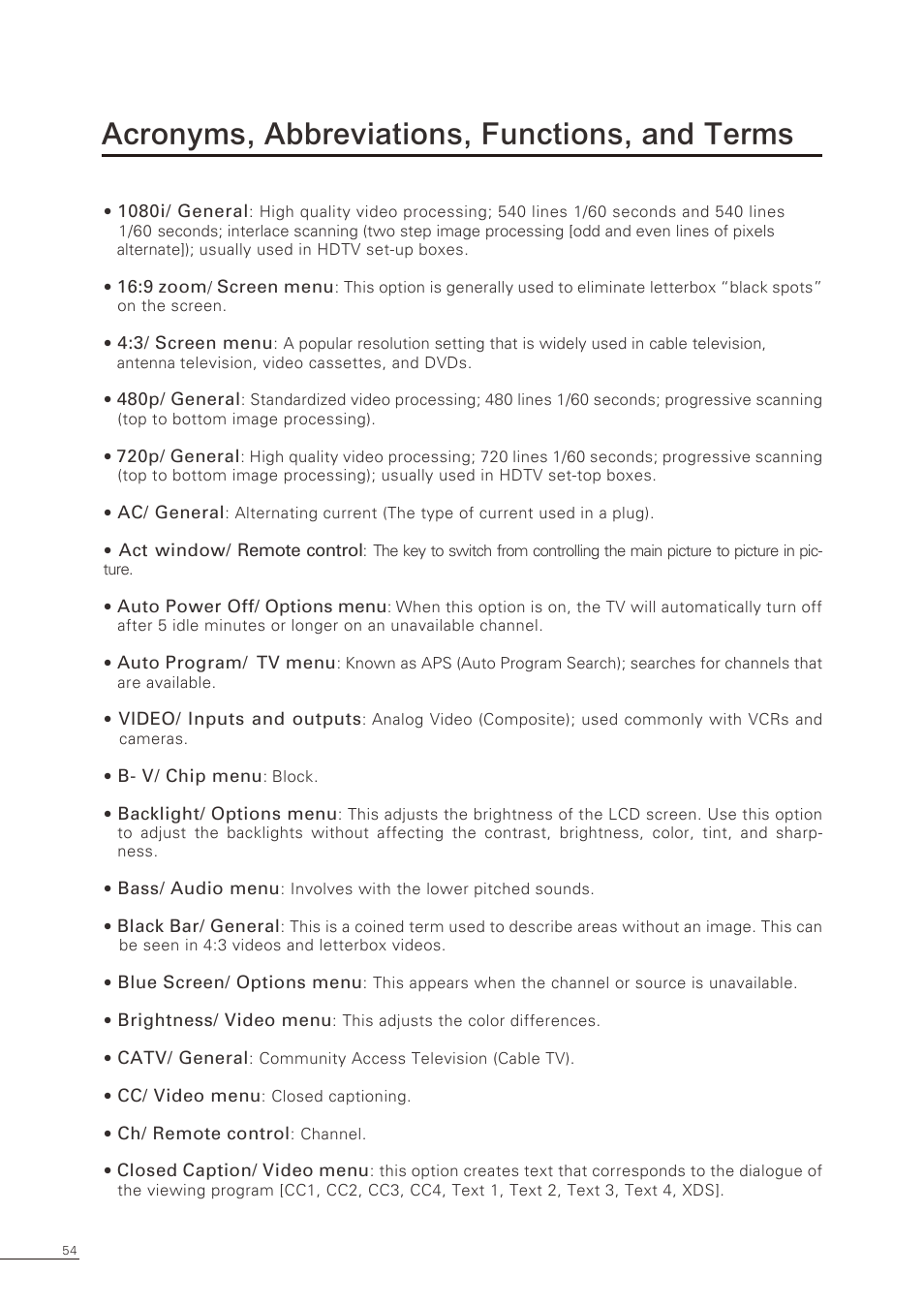 Acronyms, abbreviations, functions, and terms | Proton CS-32 User Manual | Page 55 / 63