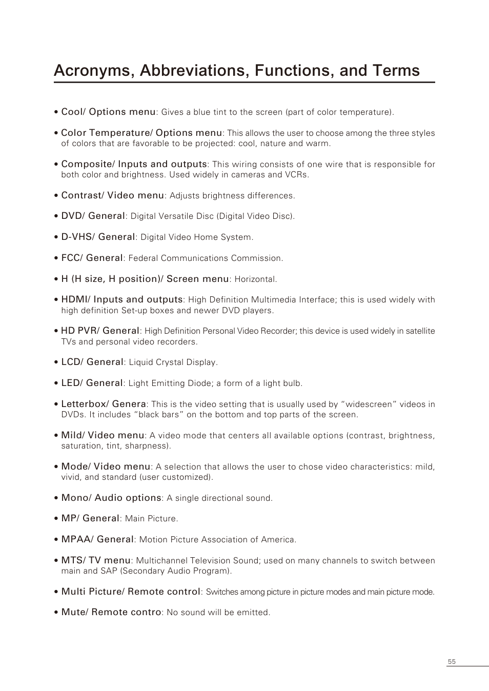 Acronyms, abbreviations, functions, and terms | Proton CS-32 User Manual | Page 56 / 63