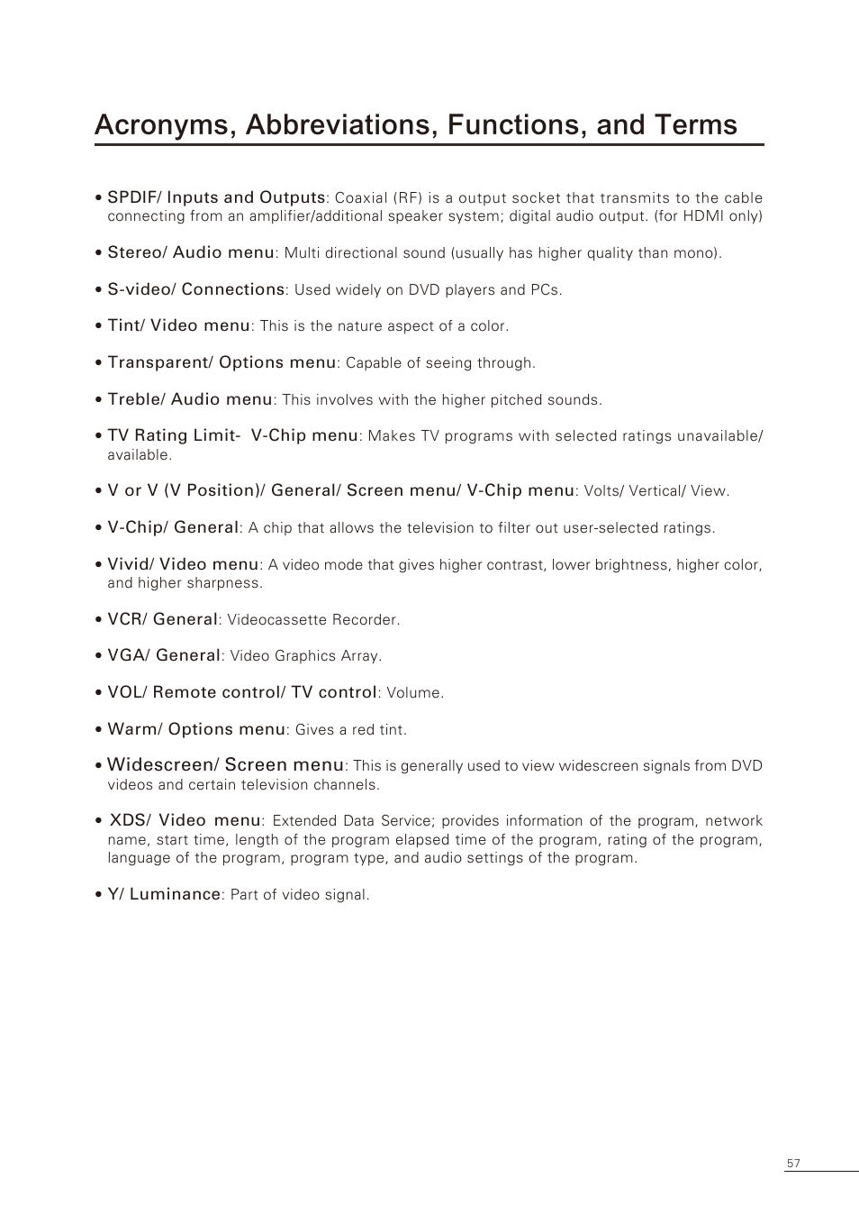 Acronyms, abbreviations, functions, and terms | Proton CS-32 User Manual | Page 58 / 63