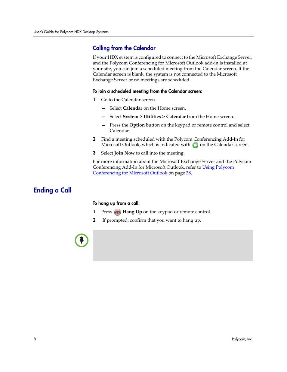 Calling from the calendar, Ending a call | Polycom 3725-26470-004/A User Manual | Page 12 / 49