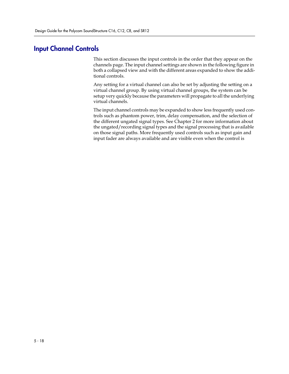 Input channel controls, Input channel controls –18 | Polycom C16 User Manual | Page 98 / 492