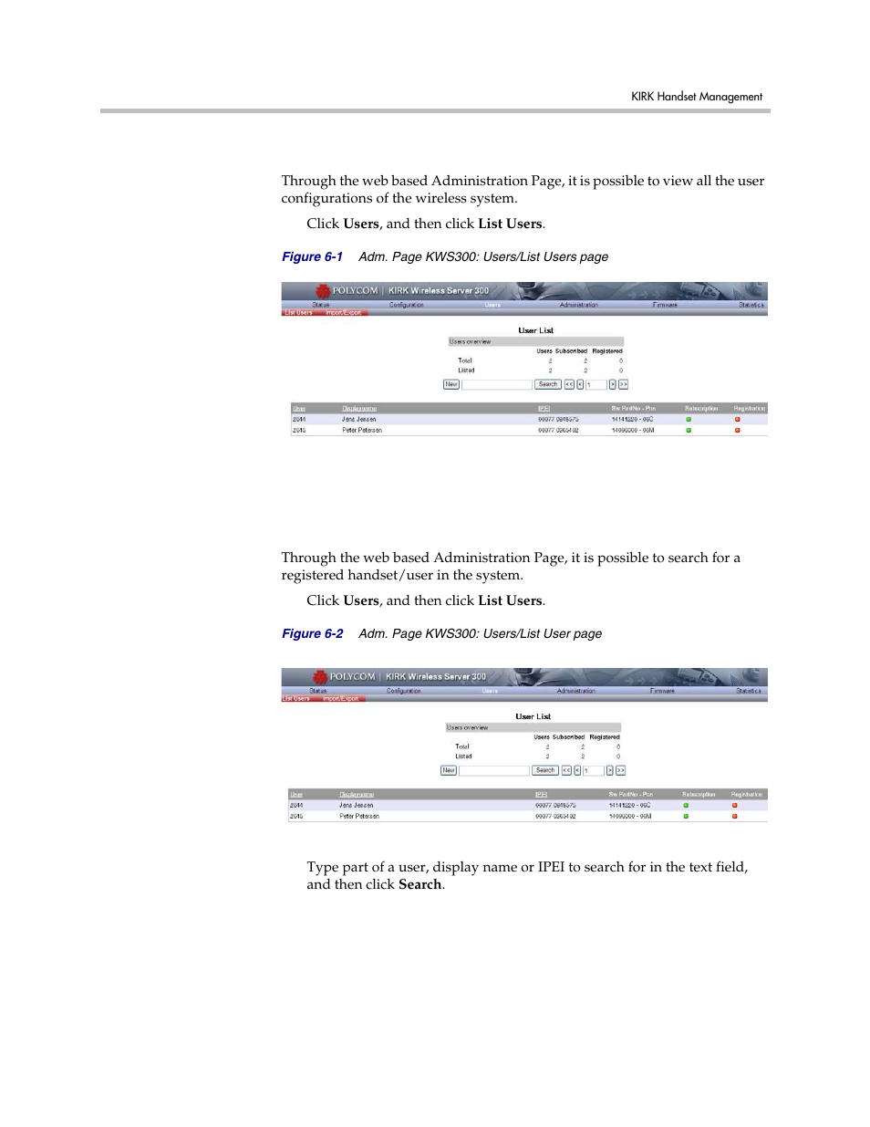Viewing handset/user configuration, Searching for handset/user information | Polycom VoiceStation 300 User Manual | Page 31 / 60