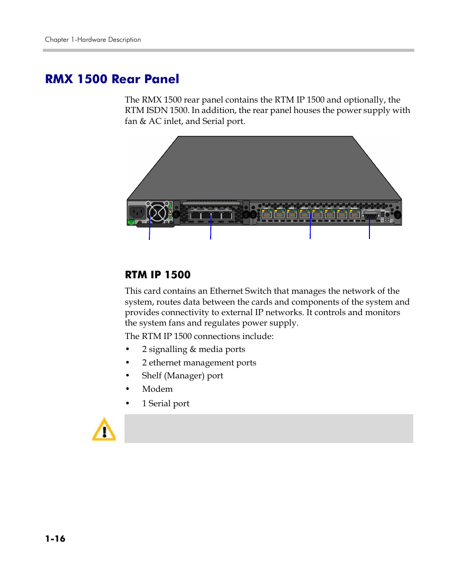 Rmx 1500 rear panel, Rtm ip 1500, Rmx 1500 rear panel -16 | Rtm ip 1500 -16 | Polycom RMX DOC2557C User Manual | Page 20 / 33