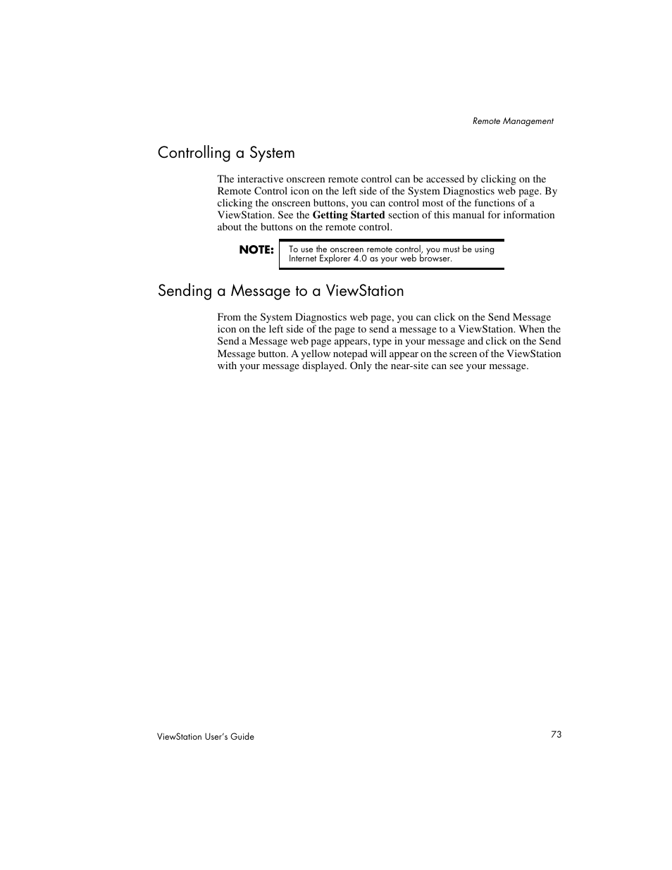 Controlling a system, Sending a message to a viewstation | Polycom Viewstation MP User Manual | Page 73 / 140
