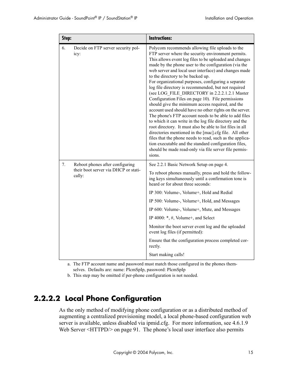 2 local phone configuration | Polycom Version 1.4.x 17 User Manual | Page 23 / 147