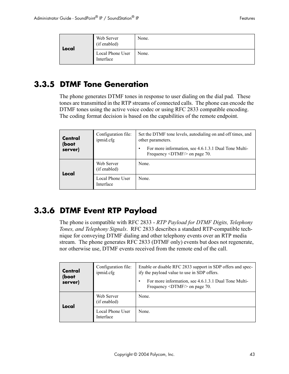 5 dtmf tone generation, 6 dtmf event rtp payload | Polycom Version 1.4.x 17 User Manual | Page 51 / 147