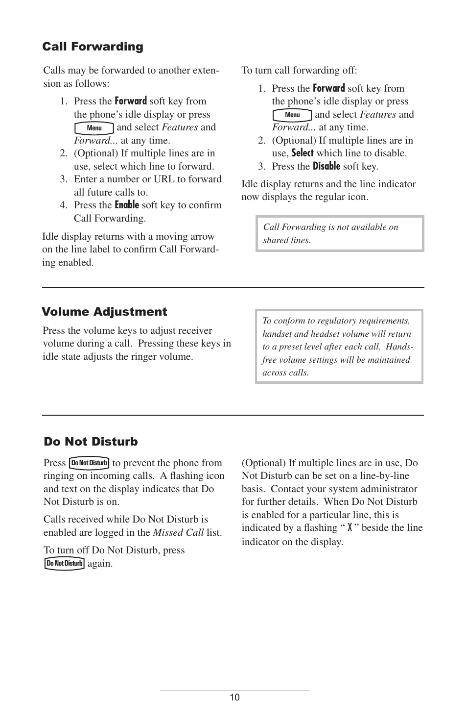Redial, Call forwarding, Volume adjustment | Polycom IP 500/501 SIP 2.0 User Manual | Page 13 / 29