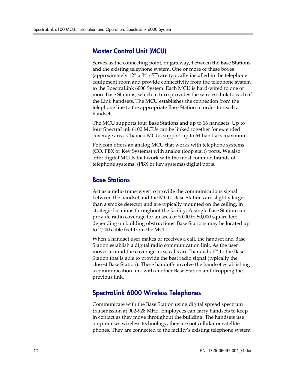 Master control unit (mcu), Base stations, Spectralink 6000 wireless telephones | Polycom SpectraLink 6100 MCU User Manual | Page 12 / 60
