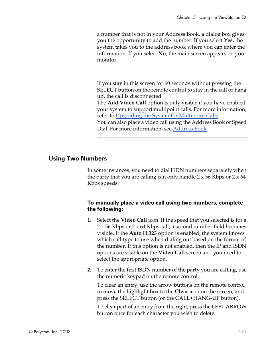 Using two numbers | Polycom Webcam User Manual | Page 153 / 356