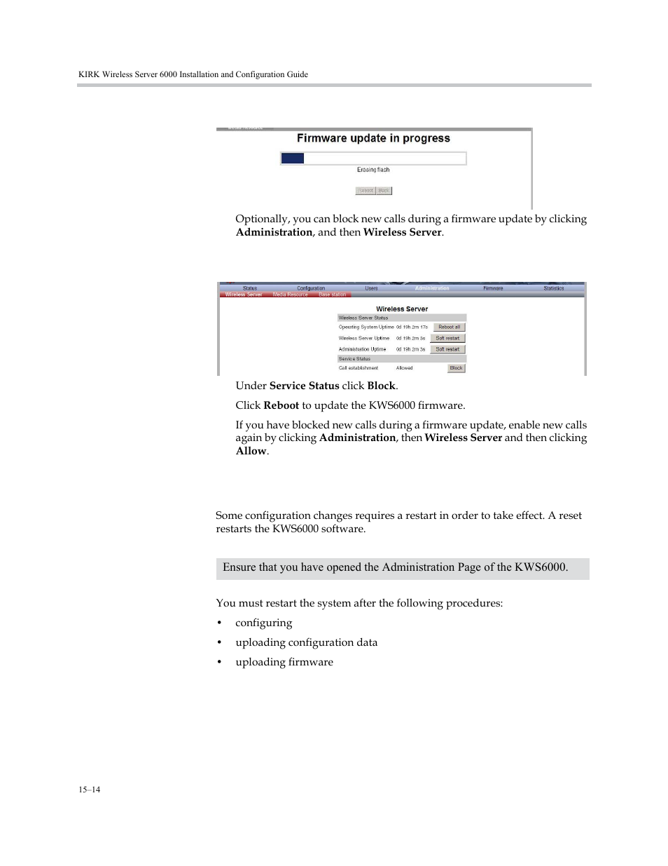 Restarting the kirk wireless server 6000, Restarting the kirk wireless server 6000 –14 | Polycom KIRK KWS6000 User Manual | Page 162 / 202