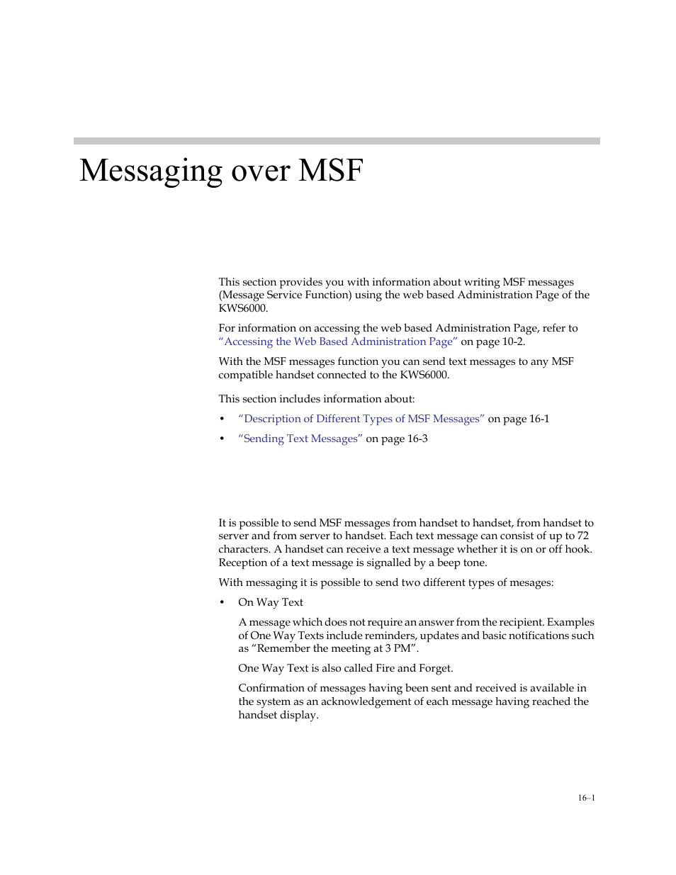 Messaging over msf, Description of different types of msf messages, Description of different types of msf messages –1 | Polycom KIRK KWS6000 User Manual | Page 179 / 202