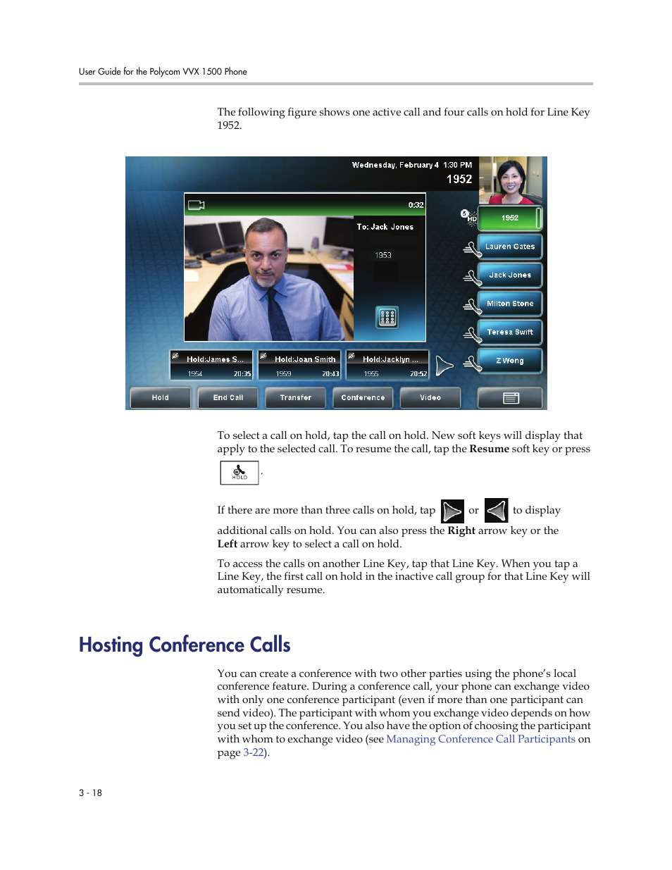 Hosting conference calls, Hosting conference calls -18, Hosting | Conference calls | Polycom VVXTM 1500 User Manual | Page 128 / 208