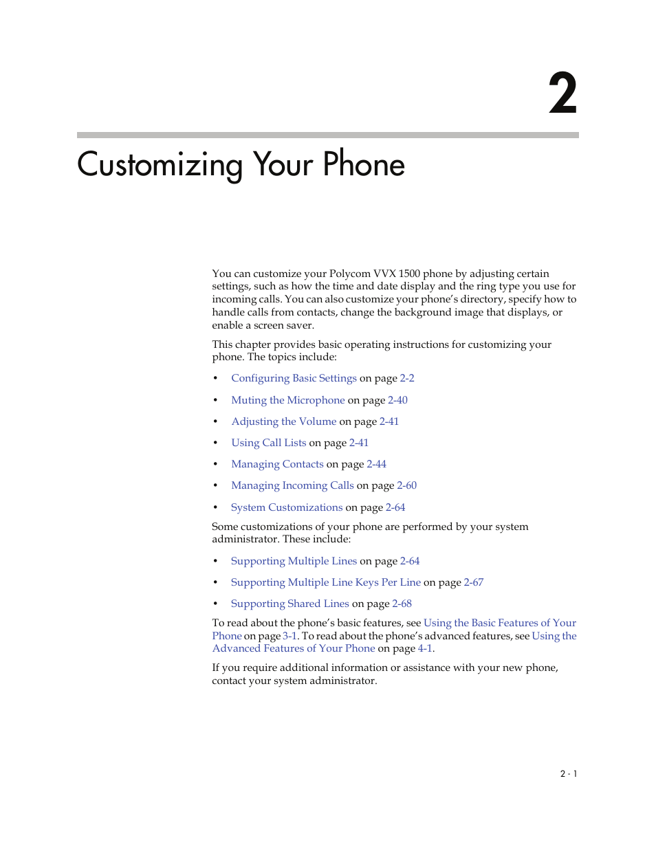 Customizing your phone, 2 customizing your phone -1, To read | Polycom VVXTM 1500 User Manual | Page 41 / 208