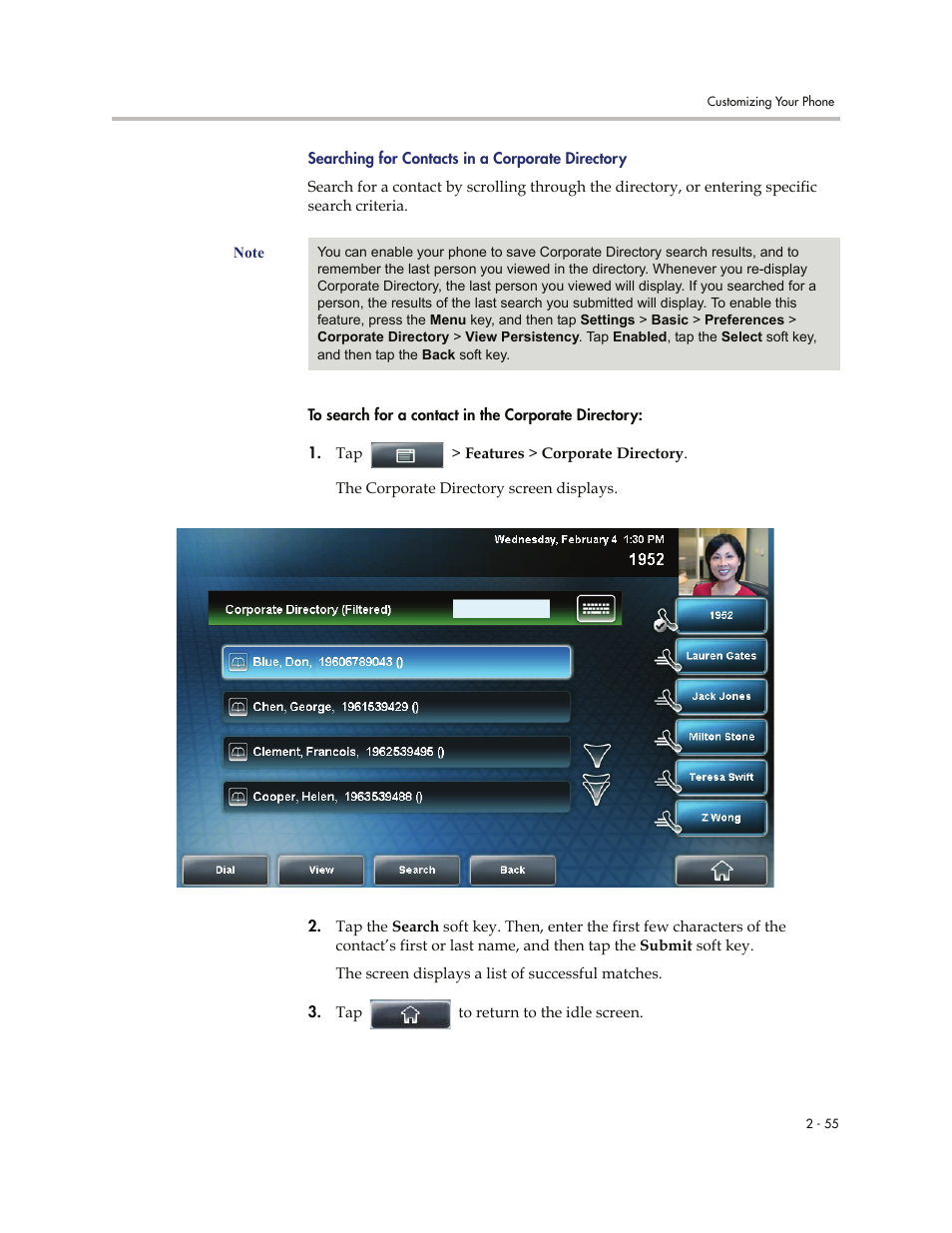 Searching for contacts in a corporate directory | Polycom VVXTM 1500 User Manual | Page 95 / 208