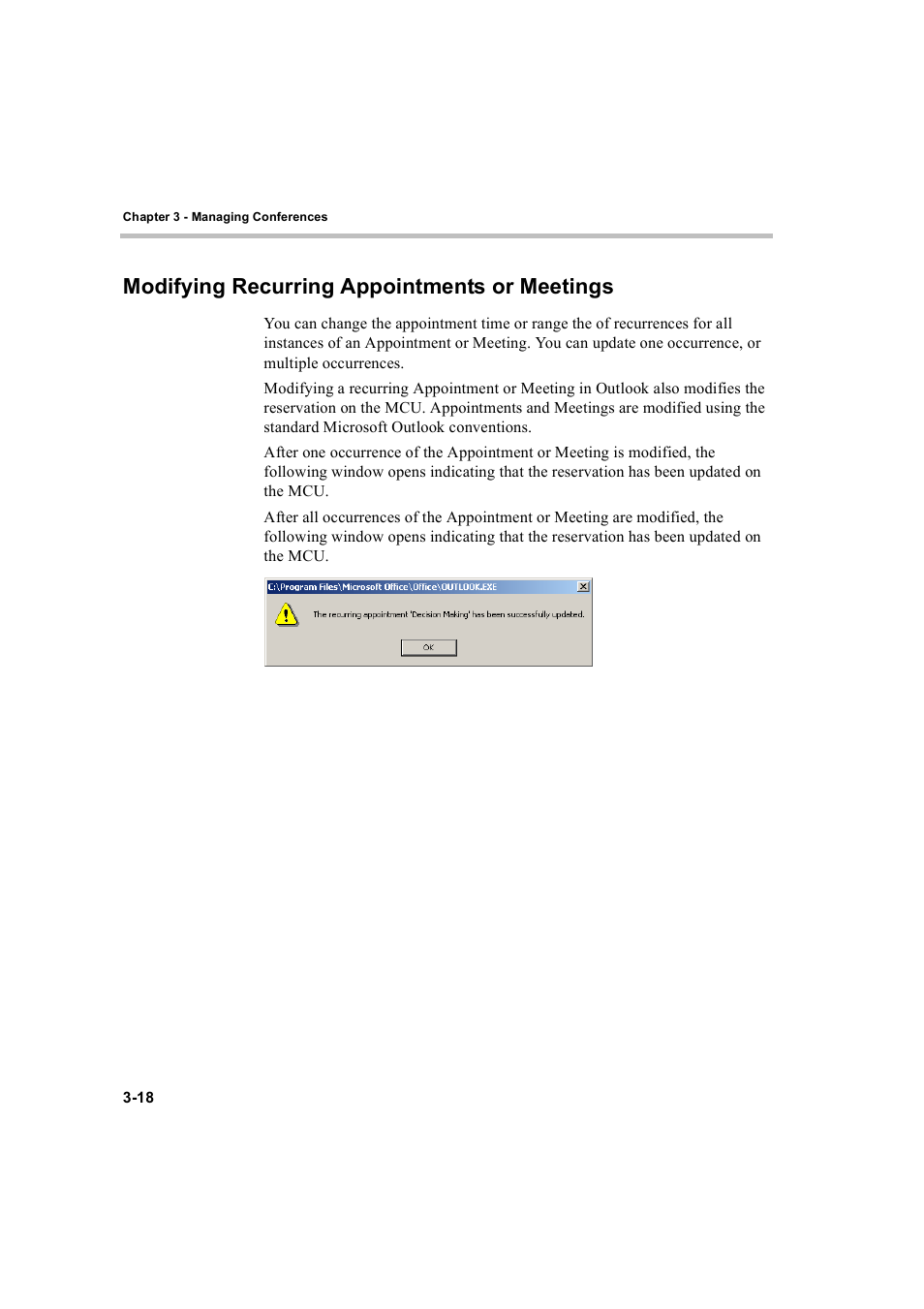 Modifying recurring appointments or meetings, Modifying recurring appointments or meetings -18 | Polycom MGC Personal Scheduler User Manual | Page 62 / 86