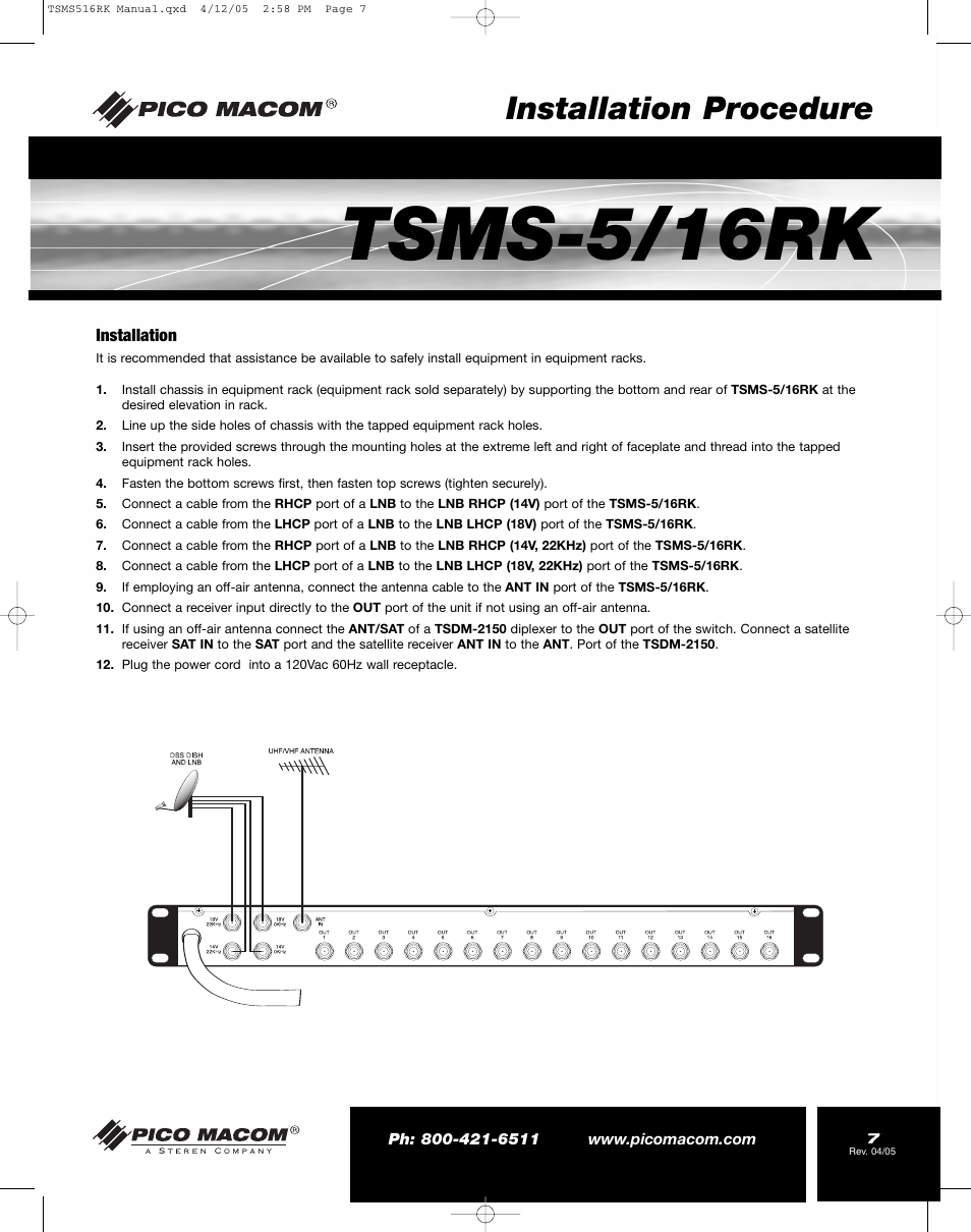 Tsms-5/16rk, Installation procedure | Pico Macom TSMS-5/16RK User Manual | Page 7 / 8