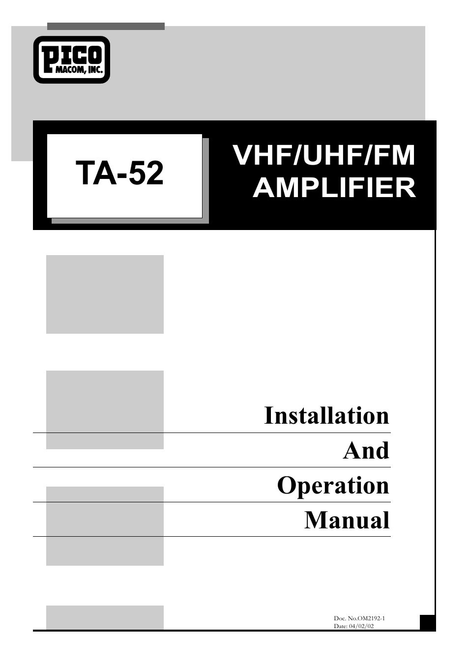 Pico Macom TA-52 User Manual | 8 pages
