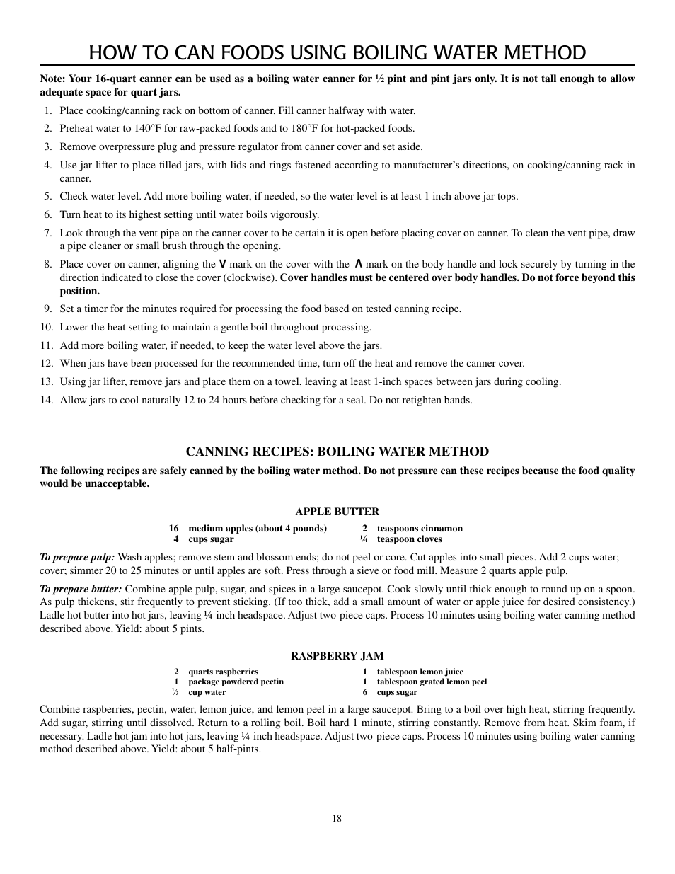 How to can foods using boiling water method, Canning recipes: boiling water method | Presto Pressure Canner and Cooker User Manual | Page 18 / 35